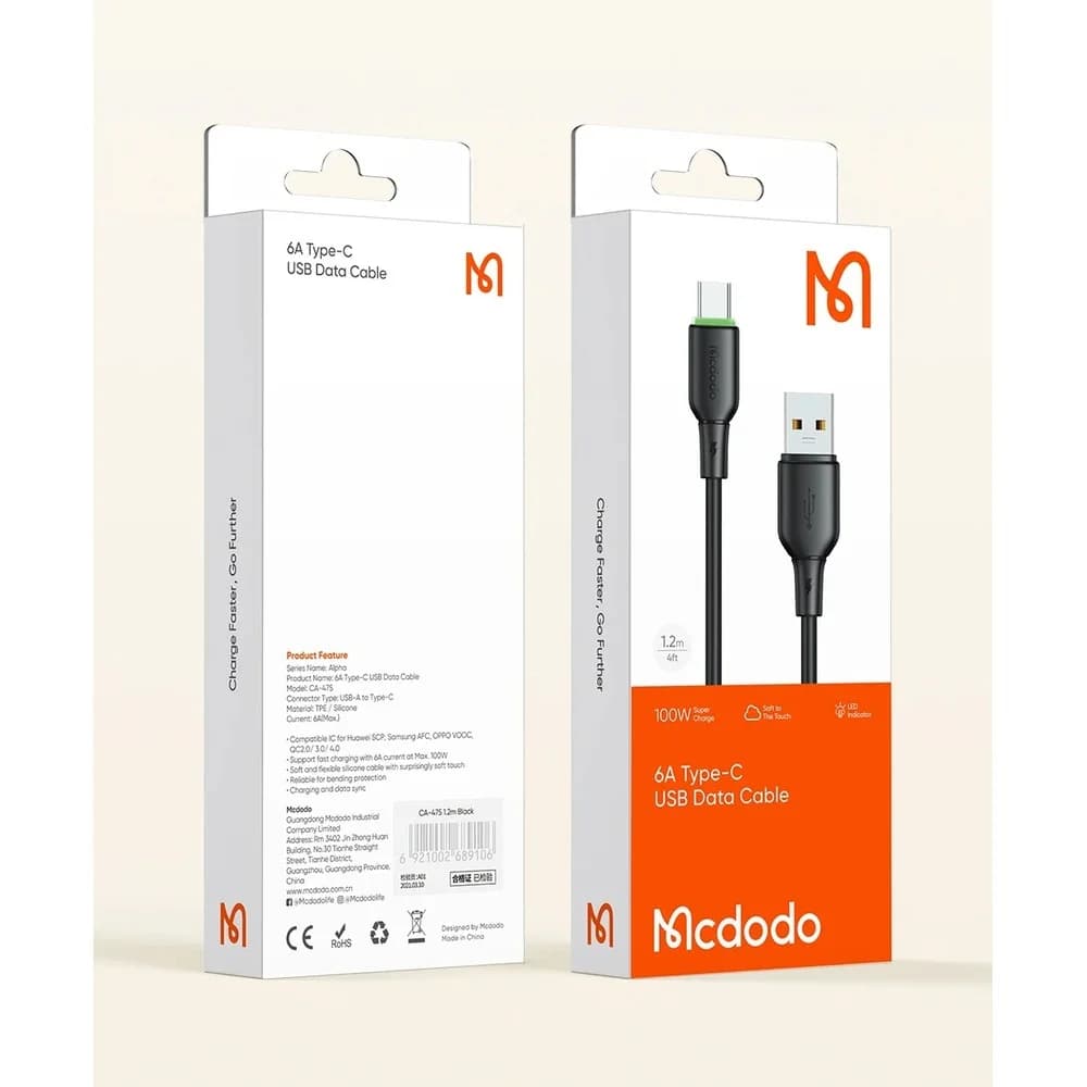کابل تبدیل USB به USB-C مک دودو مدل CA-475 طول 1.2 متر