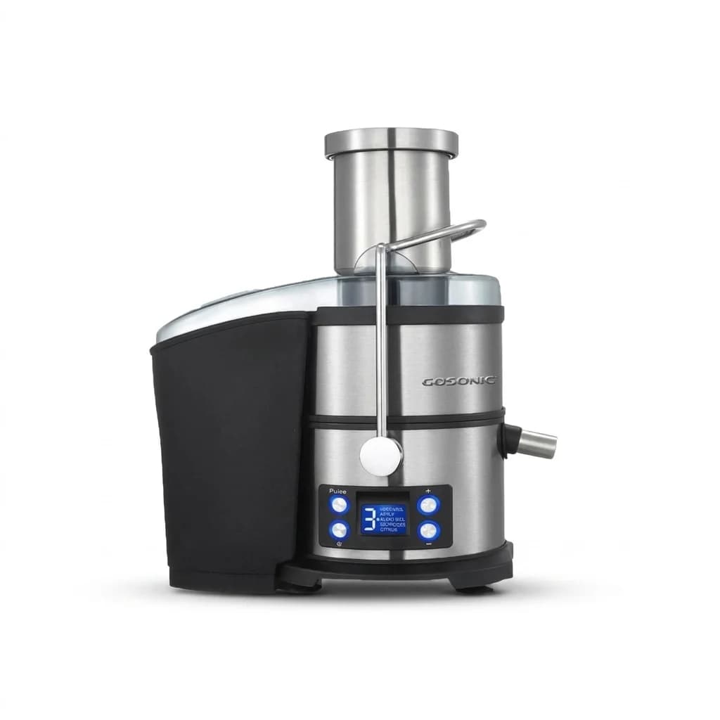 آبمیوه‌گیری گوسونیک مدل GSJ-504 با دهانه بزرگ و بدنه استیل