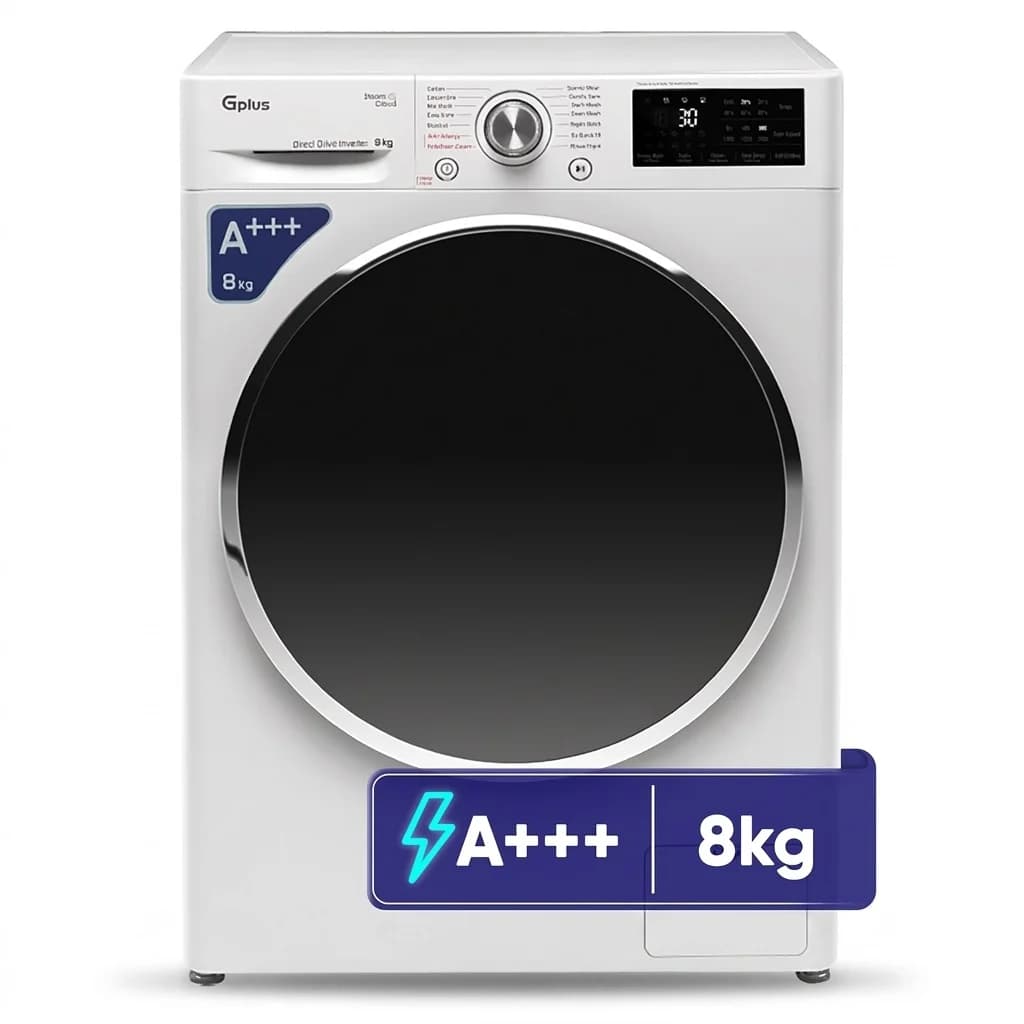 ماشین لباسشویی 8 کیلوگرم جی پلاس مدل GWM-R808W با فناوری بخارشوی