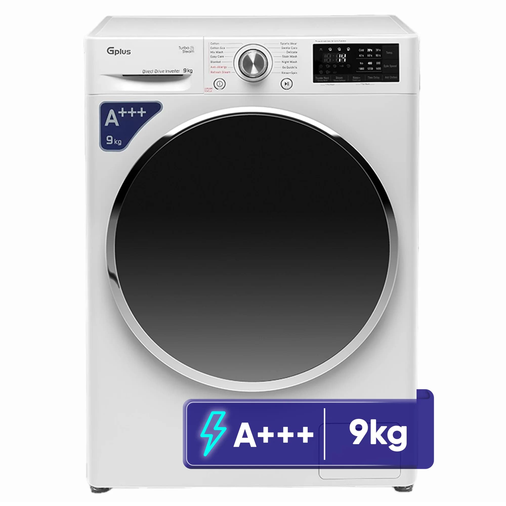 ماشین لباسشویی 9 کیلوگرم جی پلاس مدل GWM-R99W با فناوری بخارشوی
