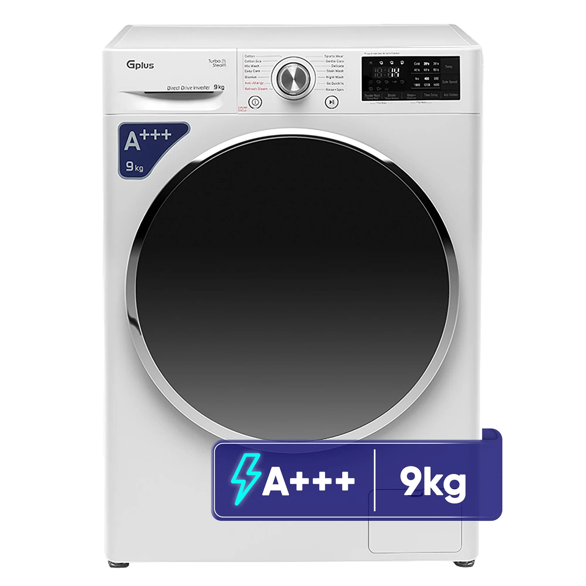 ماشین لباسشویی 9 کیلویی جی پلاس مدل GWM-R909W با فناوری بخارشوی
